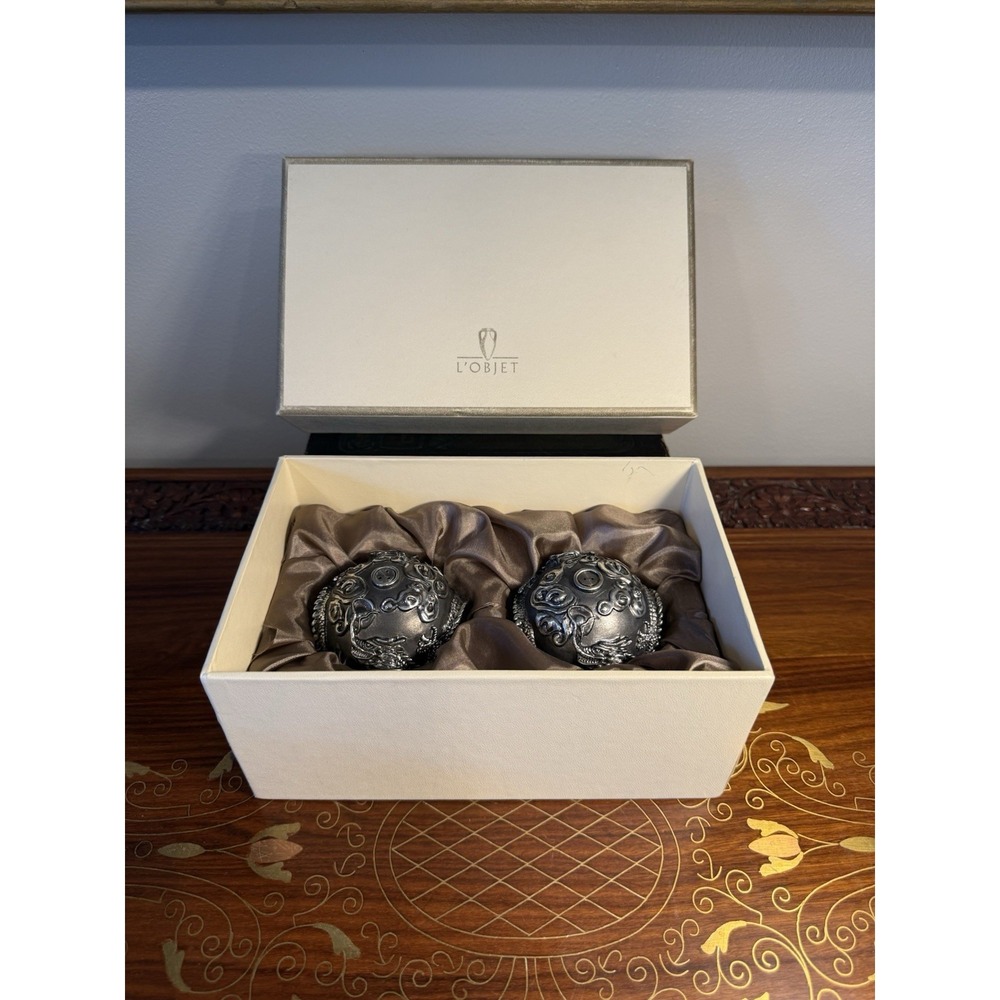 L'Objet Spice Jewels Dragon‎ Phoenix Salt Pepper Shakers Silver Plated Set w Box